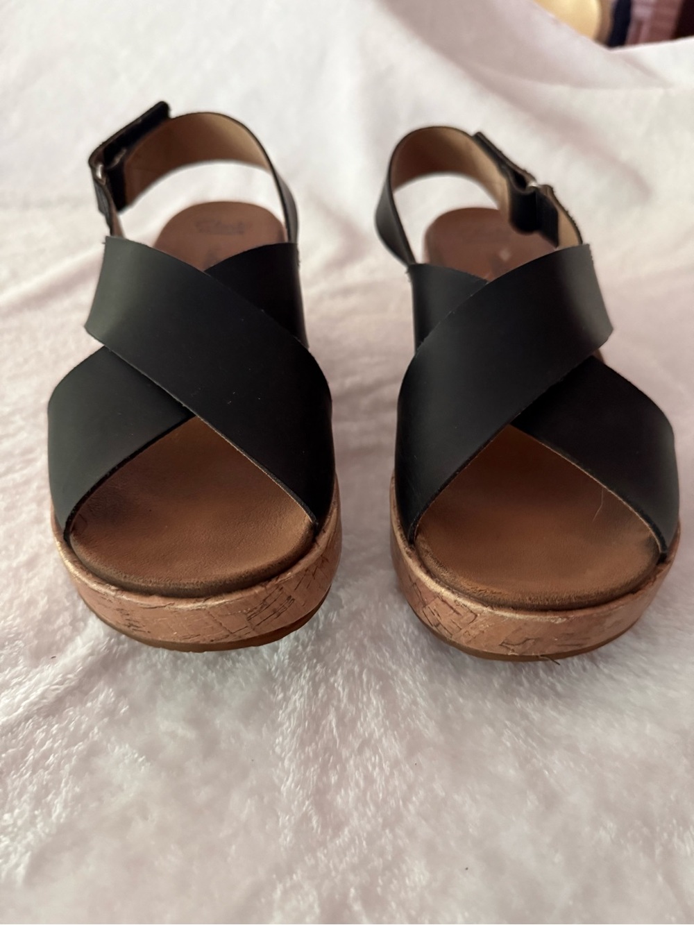 Clarks Cushion Annadel Eirwyn Black Wedge Sandals 9 - Picture 2 of 8